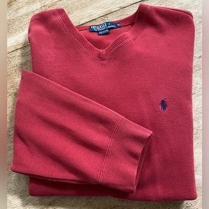 Polo by Ralph Lauren Men’s Size XL Red‎ 100% Cotton V Neck Ribbed Pullover
